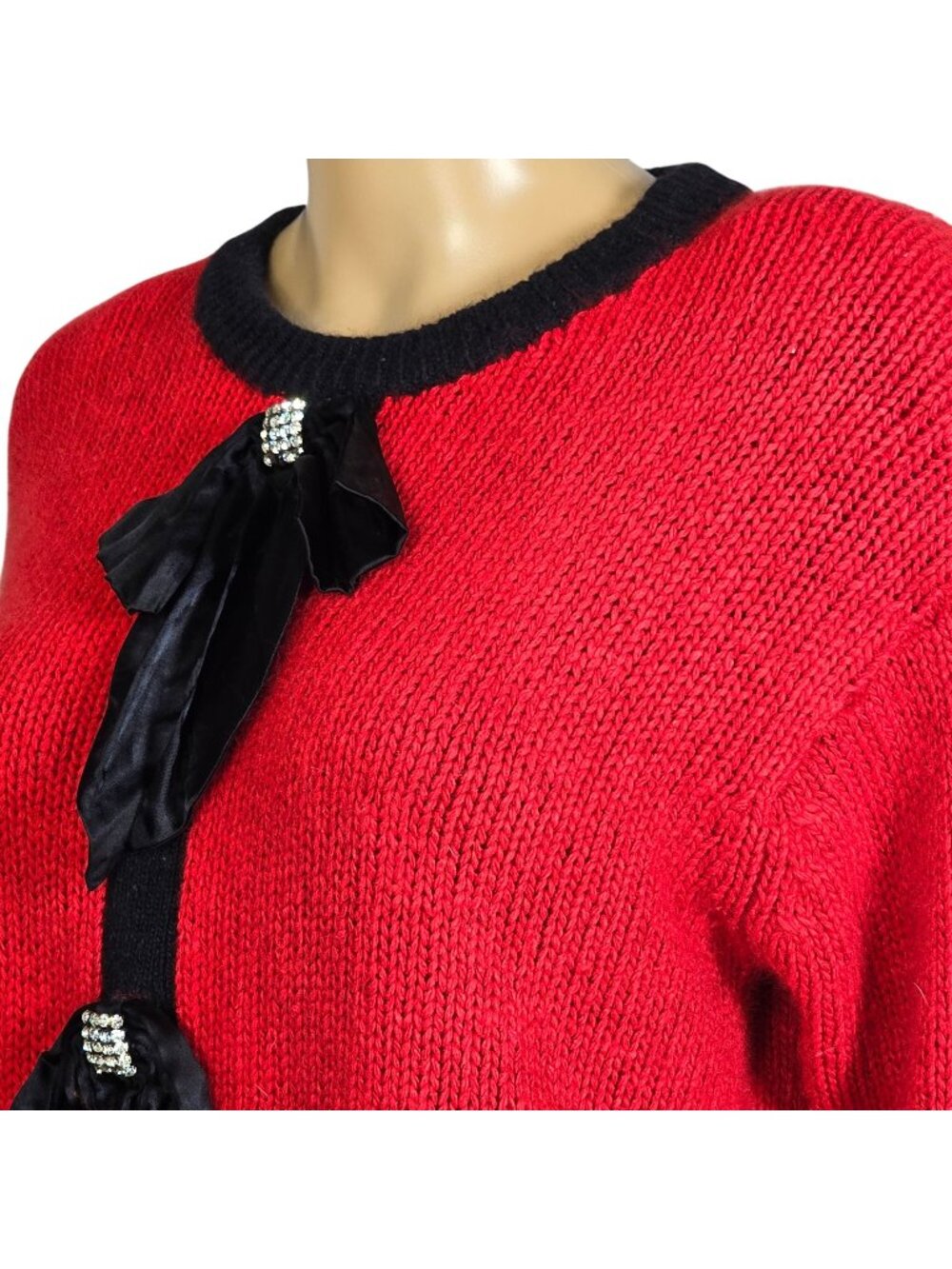 Tony Lambert Vintage Angora Sweater with Bows and Bling, Women's Medium